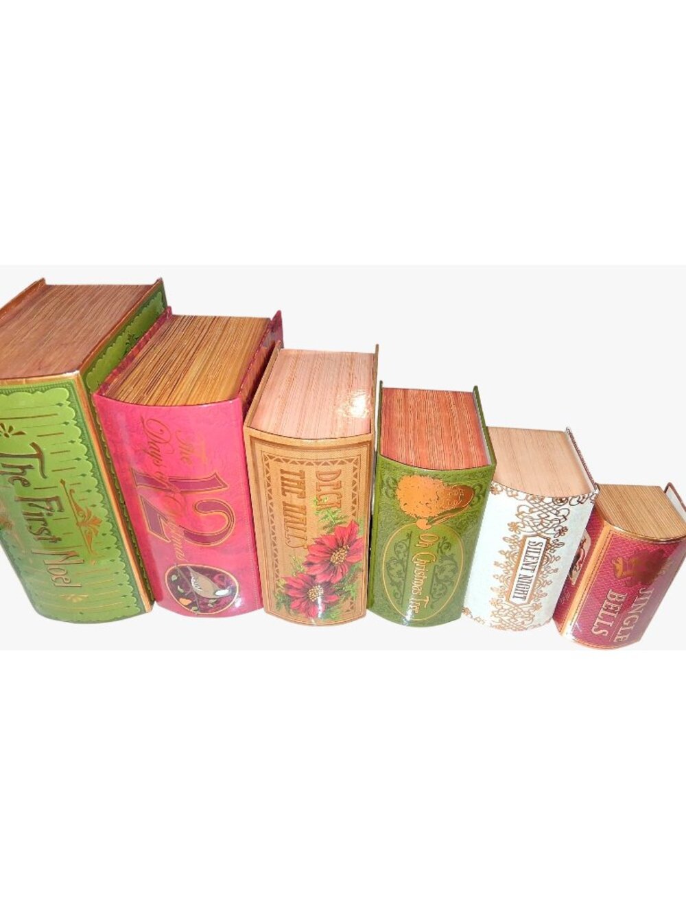 Set Of 6 Christmas-Themed Decorative Book Boxes With Nested Storage Design